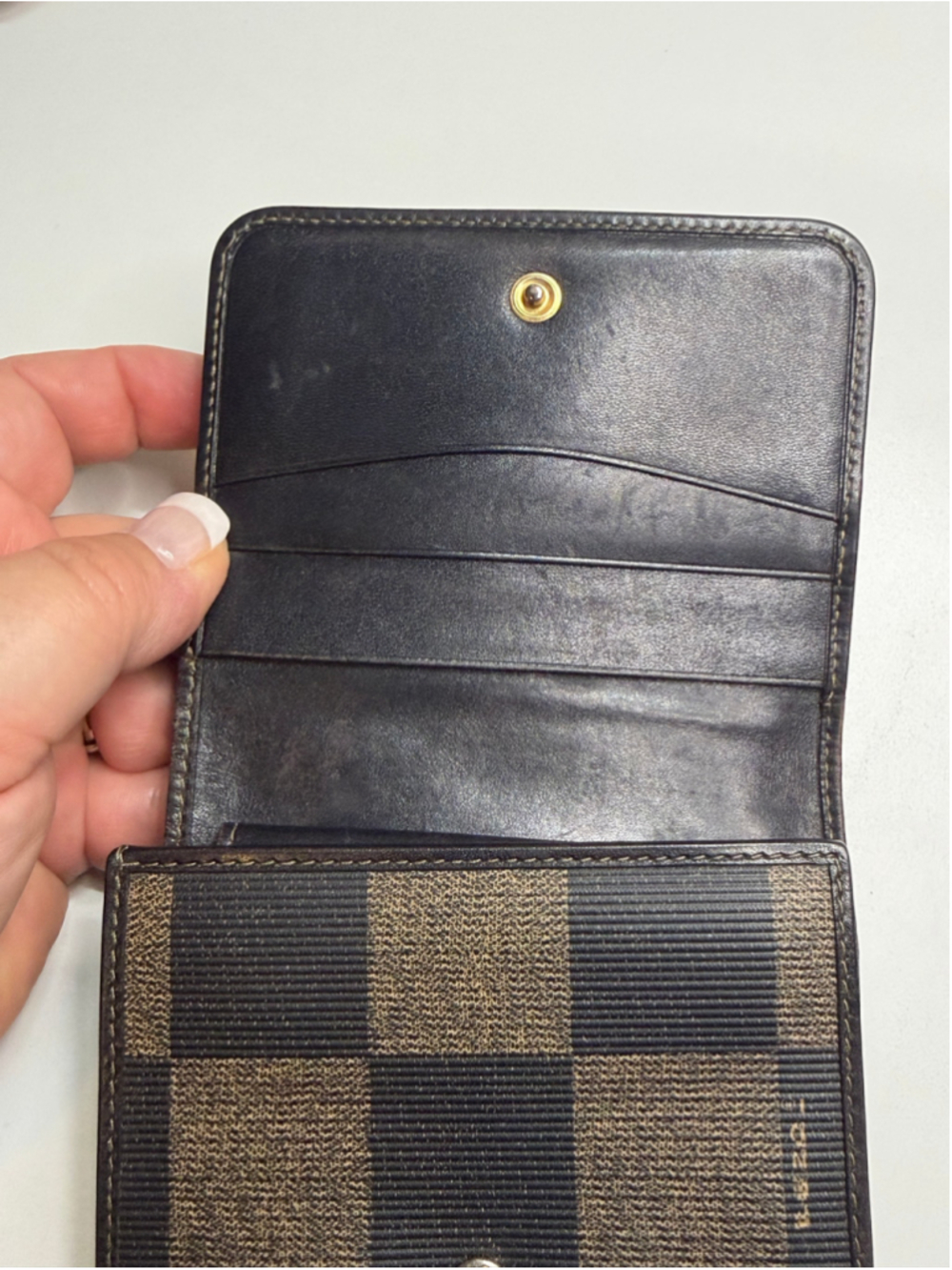 Women's Fendi Checkered Wallet One Size Brown and Black - Picture 5 of 9